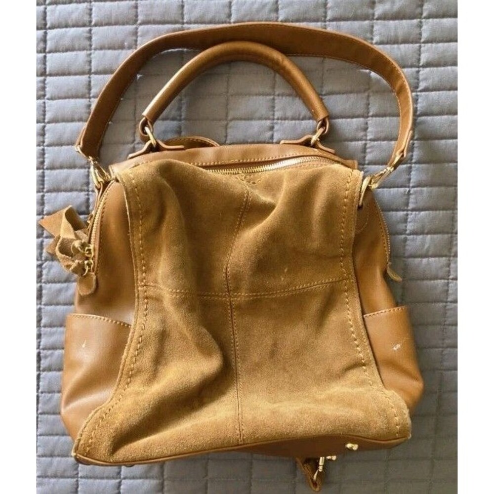 Moda Luxe Cognac Brown Faux Leather Suede Convertible Backpack Shoulder Bag Hobo